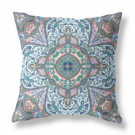 PALACEDESIGNS 16 in. Medallion Indoor Outdoor Throw Pillow Pale Blue & Pink PA3110644